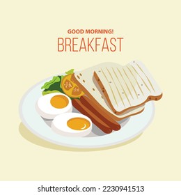 Breakfast bread with eggs and sausage