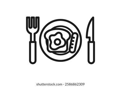 breakfast bread and eggs and sausage icon line vector design