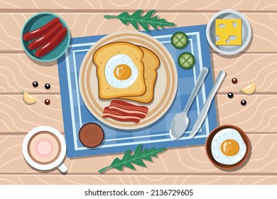 Breakfast Bread And Fried Egg Illustration
