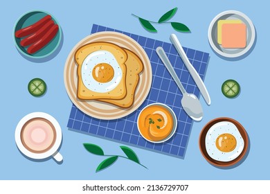 Breakfast Bread And Fried Egg Illustration