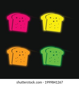 Breakfast Bread Toasts four color glowing neon vector icon