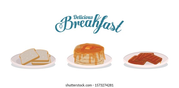 Breakfast bread waffles and pancakes design, Food meal fresh product natural market premium and cooking theme Vector illustration