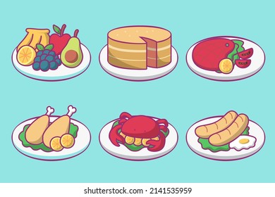 Breakfast brunch healthy start day options food realistic icons collection with coffee and fried eggs. Vector illustration.