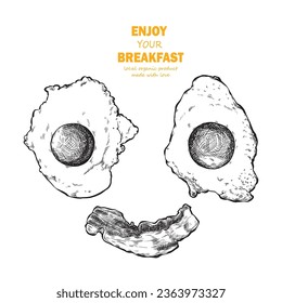 Breakfast and brunch illustration. Design for a menu in a restaurant or cafe. Vintage hand drawn sketch vector illustration. Balanced nutrition for your health.