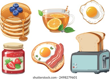 Breakfast Brunch Menu Food Icons isolated Set