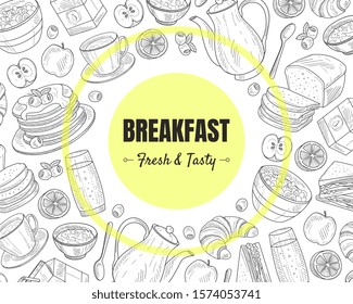 Breakfast and Brunches Top View Vector Frame Design.