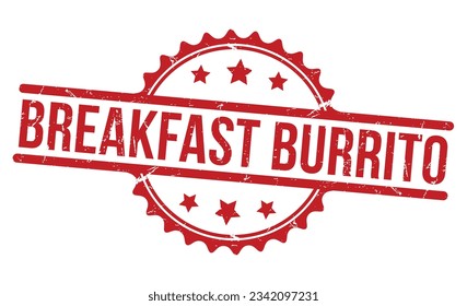 El desayuno Burrito estampa el sello rojo de goma sobre fondo blanco. Señal de sello Burrito de desayuno. Sello Burrito de desayuno.