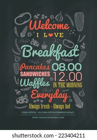 Breakfast Cafe Menu Design Typography On Chalk Board Vector Illustration