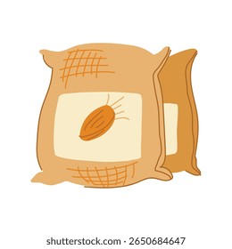 café da manhã saco de cereal desenho animado. armazenamento de grãos, nutrição frescura, variedade de marca café da manhã saco de cereais sinal.