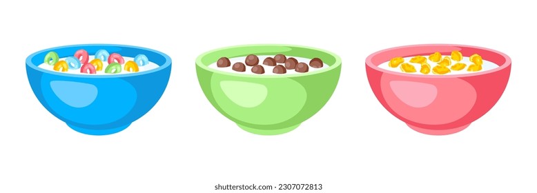 Breakfast cereal in bowls. Image of healthy food.