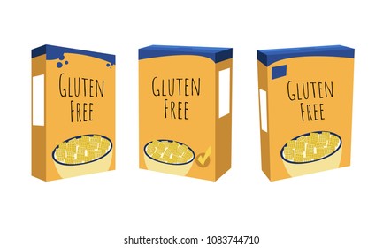 Breakfast cereal box set. Gluten free foods. Vector illustration