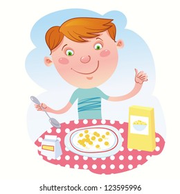 Breakfast Cereal And Boy.