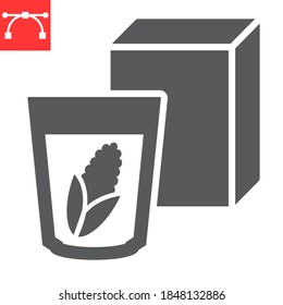 Icono de glifo de cereales de desayuno, maíz y cereales, gráficos vectoriales de signos de caja de cereales, icono sólido de trazo editable, eps 10