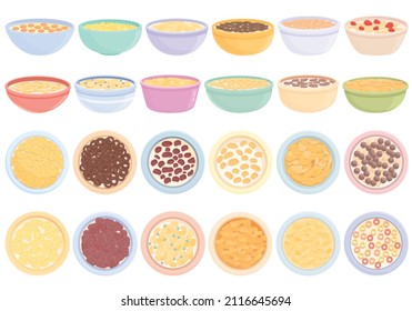 Breakfast Cereal Icons Set Cartoon Vector. Granola Snack. Cereal Bar