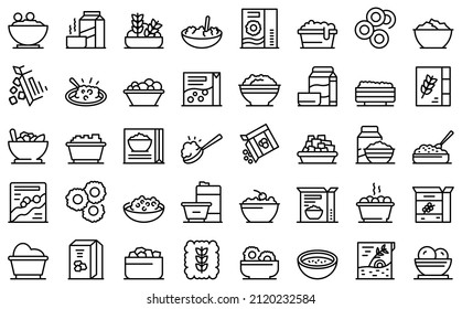 Breakfast cereal icons set outline vector. Snack granola. Bar cereal