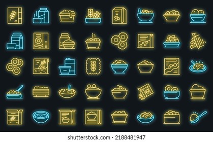 Breakfast Cereal Icons Set Outline Vector. Snack Granola. Bar Cereal Vector Neon