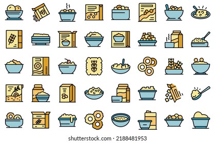 Breakfast Cereal Icons Set Outline Vector. Snack Granola. Bar Cereal