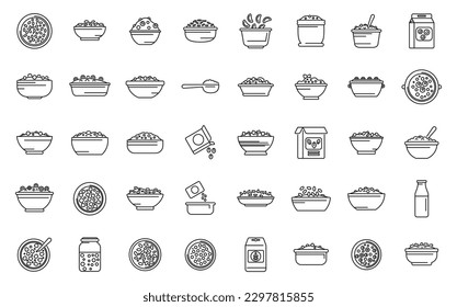 Breakfast cereal icons set outline vector. Granola snack. Bar cereal