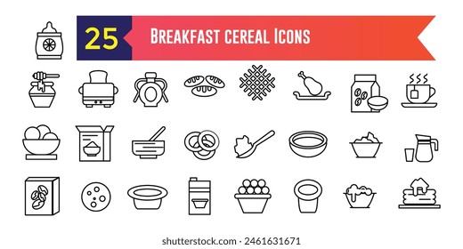 Los iconos de cereal de desayuno definen el Vector. Granola para bocadillos. Cereal de bar. Colección de iconos de esquema. Trazo editable.