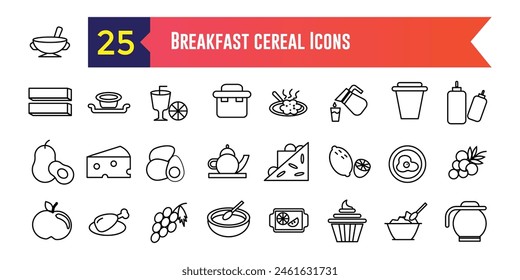 Breakfast cereal icons set outline vector. Snack granola. Bar cereal. Outline icon collection. Editable stroke.