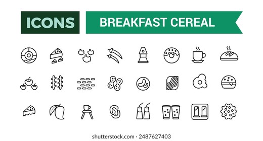 Breakfast cereal icons set outline vector. Outline icons pack. Editable vector line icon set and illustration for web and UI application.