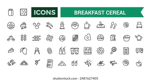 Breakfast cereal icons set outline vector. Outline icons pack. Editable vector line icon set and illustration for web and UI application.