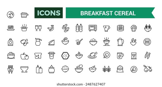 Breakfast cereal icons set outline vector. Outline icons pack. Editable vector line icon set and illustration for web and UI application.