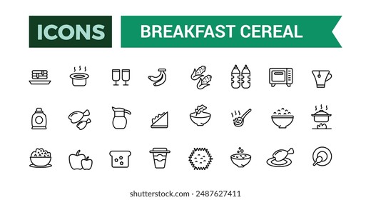 Breakfast cereal icons set outline vector. Outline icons pack. Editable vector line icon set and illustration for web and UI application.