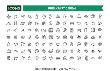 Breakfast cereal icons set outline vector. Outline icons pack. Editable vector line icon set and illustration for web and UI application.