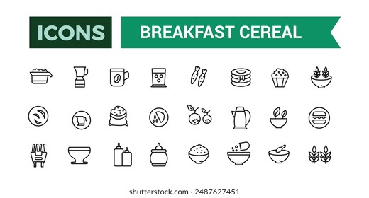Breakfast cereal icons set outline vector. Outline icons pack. Editable vector line icon set and illustration for web and UI application.