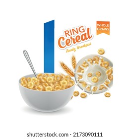 Breakfast cereal plates realistic concept with crispy meal vector illustration