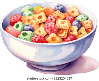 Breakfast Cereal Watercolor illustration. Hand drawn underwater element design. Artistic vector marine design element. Illustration for greeting cards, printing and other design projects.