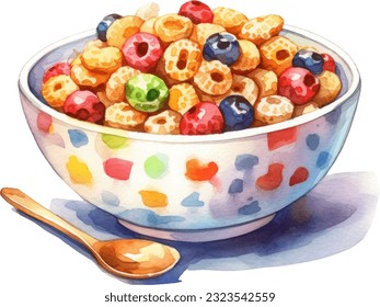 Breakfast Cereal Watercolor illustration. Hand drawn underwater element design. Artistic vector marine design element. Illustration for greeting cards, printing and other design projects.