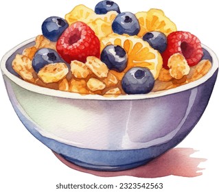 Breakfast Cereal Watercolor illustration. Hand drawn underwater element design. Artistic vector marine design element. Illustration for greeting cards, printing and other design projects.