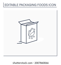 Breakfast cereals line icon. Cereal in carton package. Protection, tampering resistance. Packing food concept. Isolated vector illustration. Editable stroke