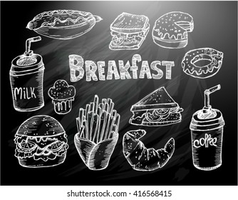 breakfast, chalk drawing