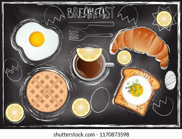 Breakfast with chalkboard background in hand draw style