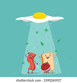 
Frühstücksfiguren. Ei, Speck, Toast. Vektorillustration.