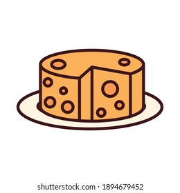 breakfast cheese on dish snack line and fill style vector illustration