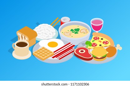 Breakfast clip art. Isometric clip art of breakfast concept vector icons for web isolated on white background