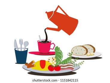 Breakfast clip art.Illustration of an omelet.Coffee and omelets.