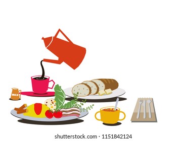 Breakfast clip art.Illustration of an omelet.Coffee and omelets.