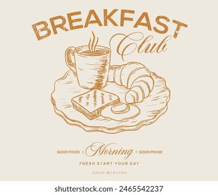 Club de desayuno. Diseño del Vector de la hora del desayuno. Coffee time ilustraciones para la ropa, etiqueta engomada, Lote, fondo, cartel y otros. 