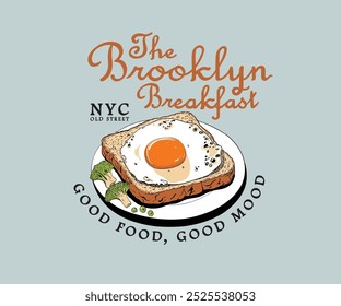 Breakfast club vector design with typography, egg on bread with vegetable vector drawing, fresh start vintage breakfast club artwork for t shirt, poster, graphic print  