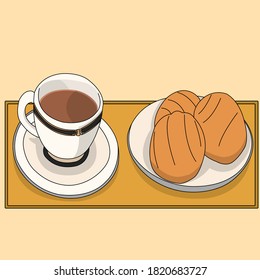 El Desayuno Con Café Y Pan En El Vector De La Mañana. Vector de café. Arte de pan. Ilustraciones de bebidas alimenticias, icono, cartel, etiqueta, tarjeta