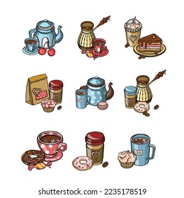 Breakfast coffee collection for cafe menu illustration