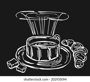 Breakfast with coffee and croissants
