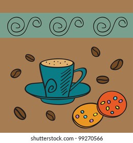 Breakfast - Coffee cup and cookies. Vector illustration.