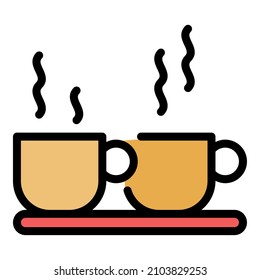 Breakfast coffee cups icon. Outline breakfast coffee cups vector icon color flat isolated