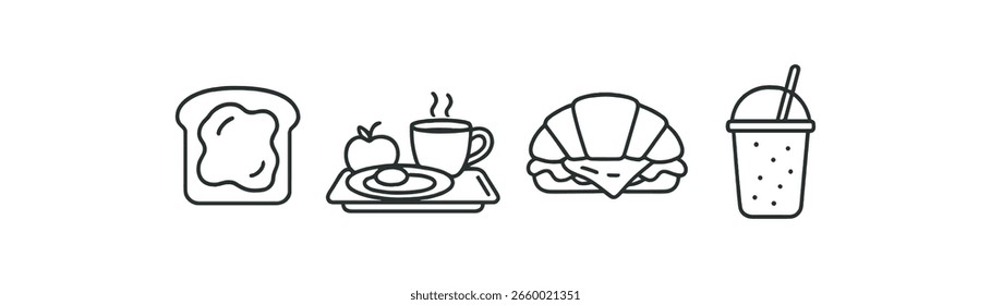 Breakfast and coffee line icon set for cafes and eateries